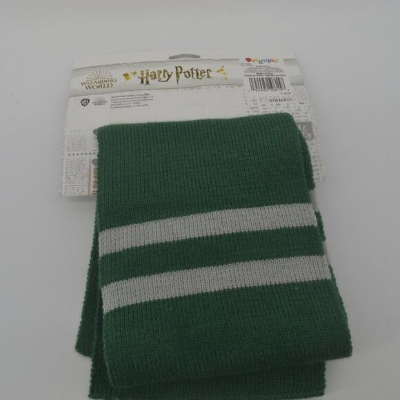 Harry Potter Disguise Wizarding World Slytherin Green Grey Stripe Knit Scarf - Picture 8 of 11